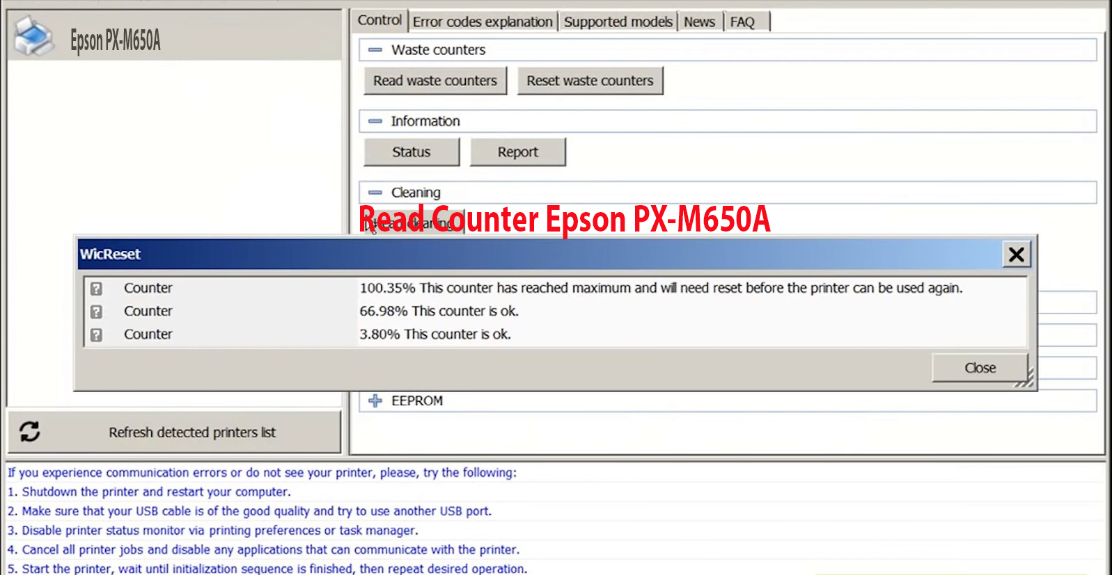 Reset Epson PX-M650A Step 2
